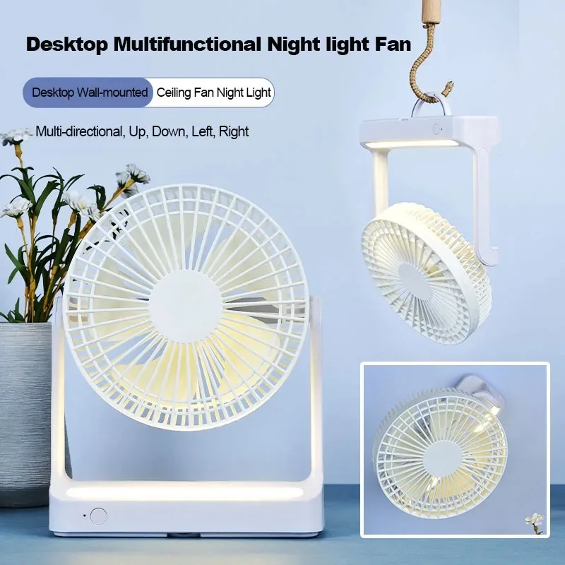 Ventilador eléctrico multifuncional para colgar en la pared, dispositivo recargable con tres velocidades de viento, luz nocturna, Usb