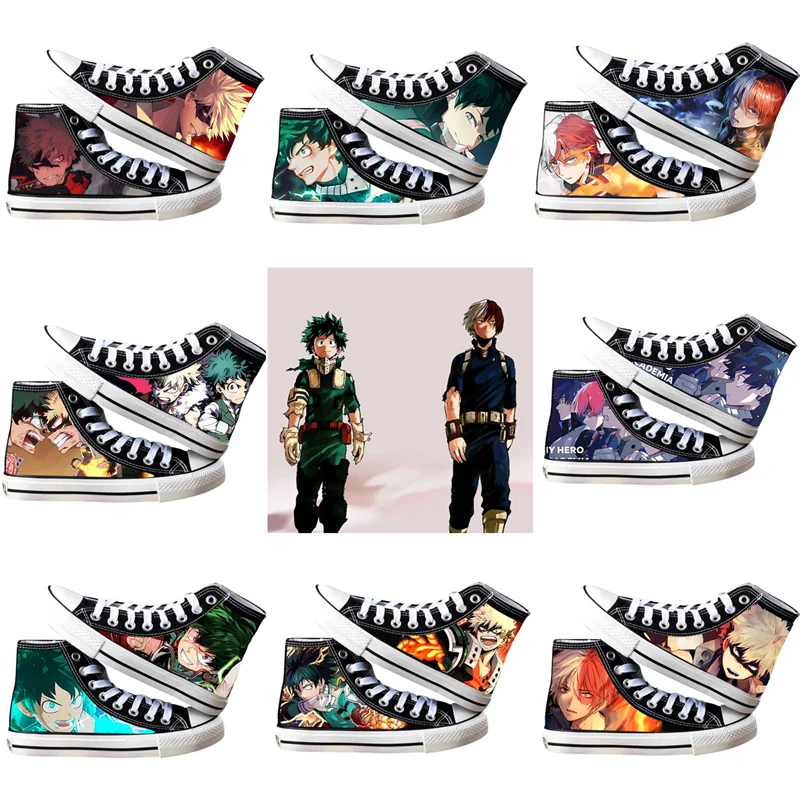 Sport Shoes Boku No My Hero Academia Midoriya Izuku Deku Bakugou Katsuki Todoroki Shoto Cosplay Printed High Top Canvas Shoes