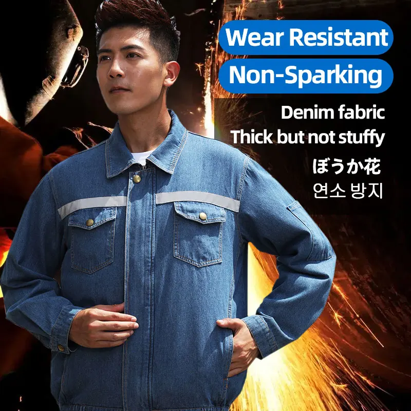 Summer Welder Air Conditioning Clothes Men Fan Clothes Non-Sparking Denim Fan Jacket Hot Weather Workers Cooling Work Clothes