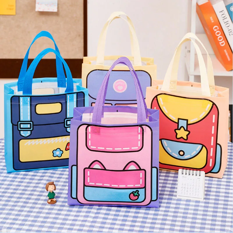 Bolsa escolar bonita de 4 Uds., bolsa de embalaje de regalo de juguete de papelería no tejida, bolsa de compras bonita, bolsa de dulces para decoración de fiesta de cumpleaños para niños