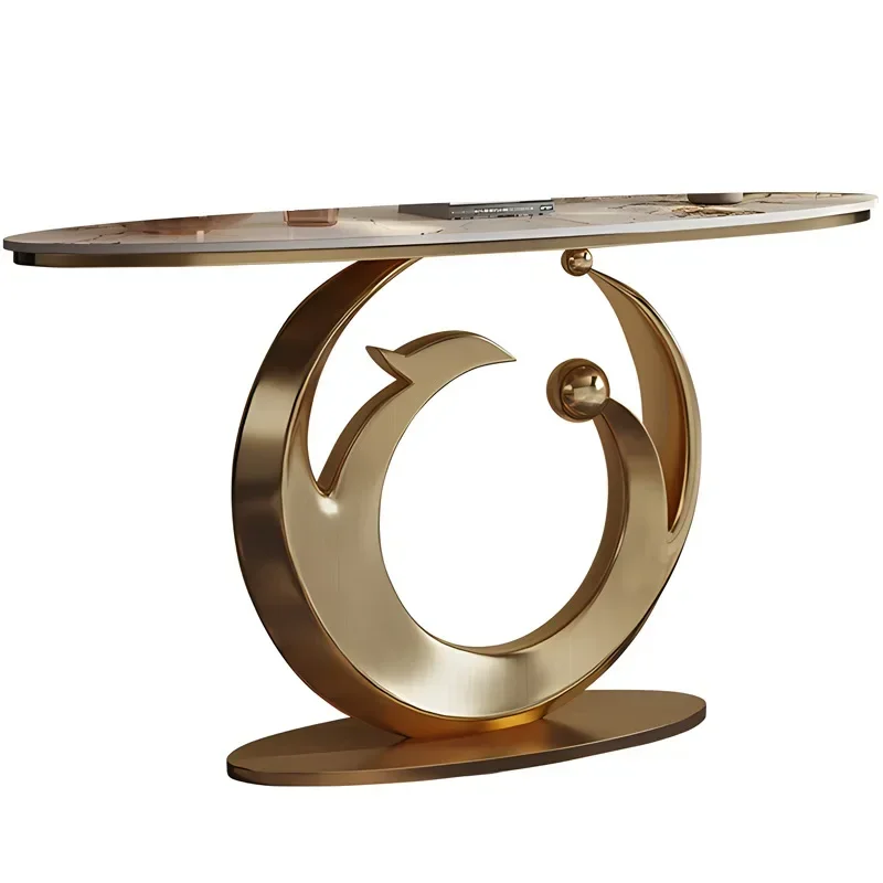

Light luxury rock slab entrance table designer creative wall stainless steel entrance table