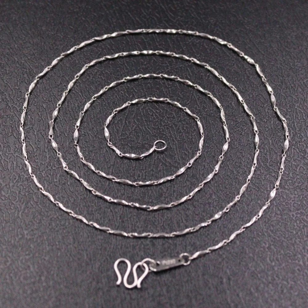 

Real Pure Platinum 950 Chain Men Women 1mm Yuanbao Beads Link Necklace 5.26g/55cm