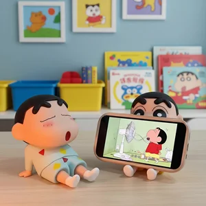 Kawaii Crayon Shin-Chan Figures Phone Holder Anime Desktop Ornaments Cartoon Watching TV Phone Support Cute Doll Decorations