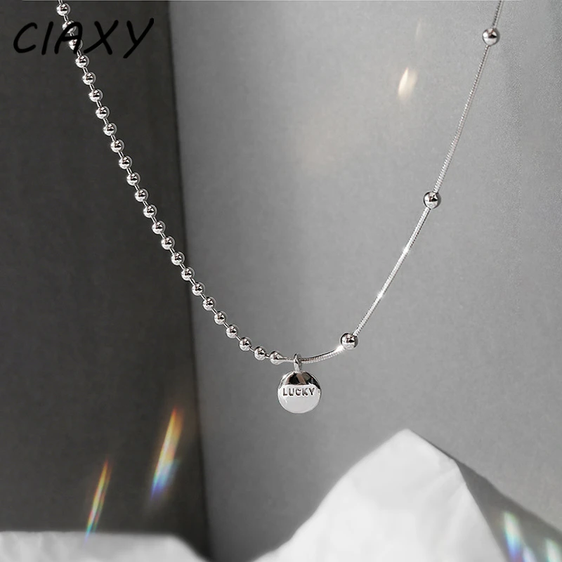 CIAXY Silver Color Lucky Beanie Letter Necklace for Women Ins Asymmetry Short Clavicle Chain Choker Temperament Jewelry Gift