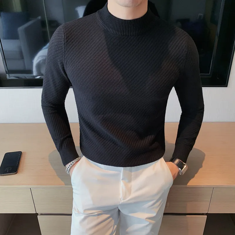 2023 Autumn Winter Solid Long Sleeve Turtleneck Sweaters For Men Clothing Slim Fit Casual Knitted Pullovers Pull Homme S-3XL