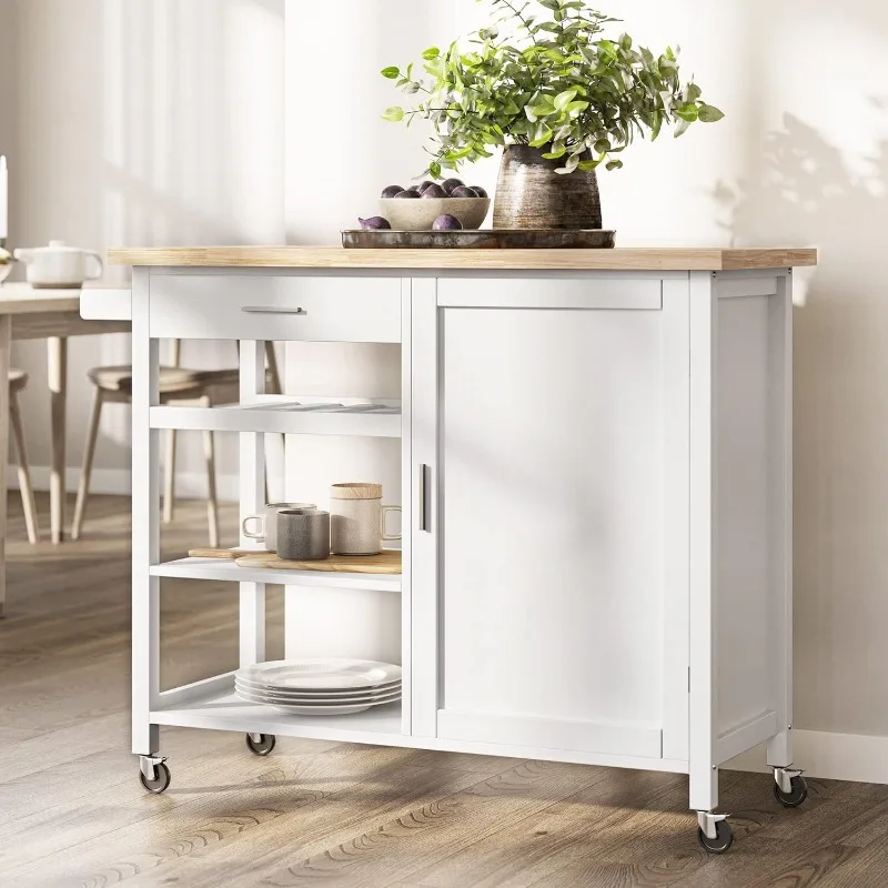 Modern Kitchen Island Rolling Utility Cart with Drawers, Storage Cabinet, Handle Towel Racks