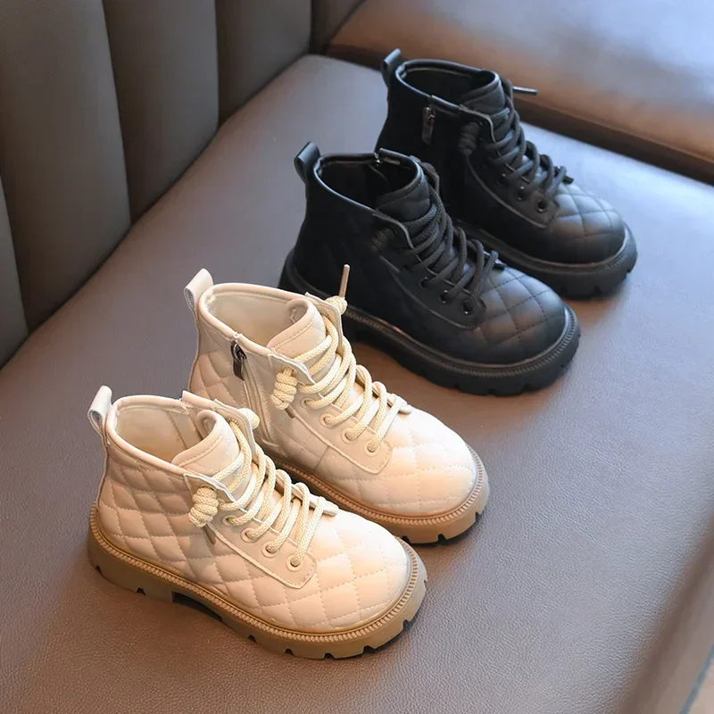 Dziecięce buty dziewczęce 2024 Jesień Nowa moda Miękka podeszwa Wygodne buty za kostkę Okrągłe palce Buty księżniczki Czarny maluch Krótkie buty