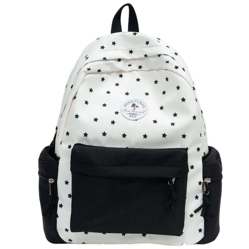 

Casual Star Print Girls Backpack Multi-pocket Large Capacity Students Schoolbag Nylon Lightweight Travel Rucksack