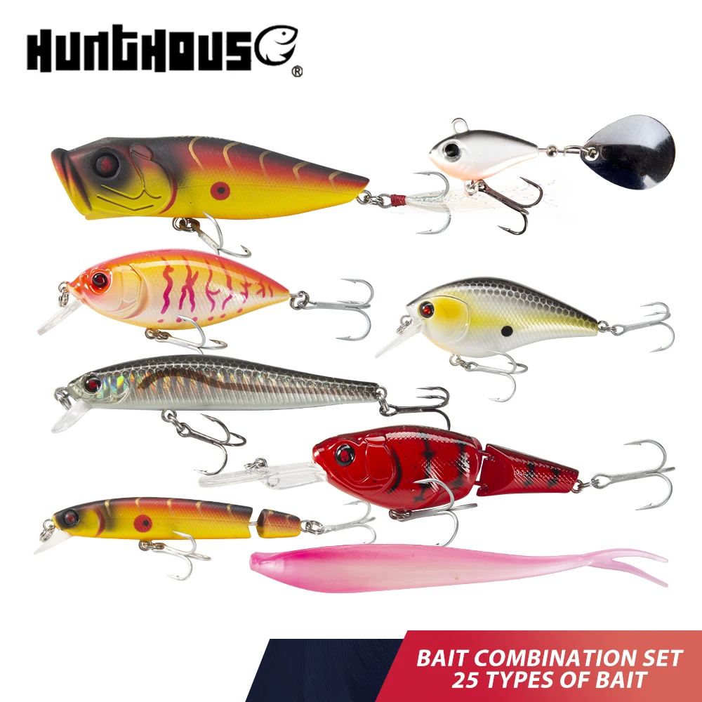 

Hunthouse 8pcs/set Minnow Popper Soft Spoon Fishing Lure Combo Crankbait Floating Hard Bait Sinking Saltwater Pike Bass Tackle