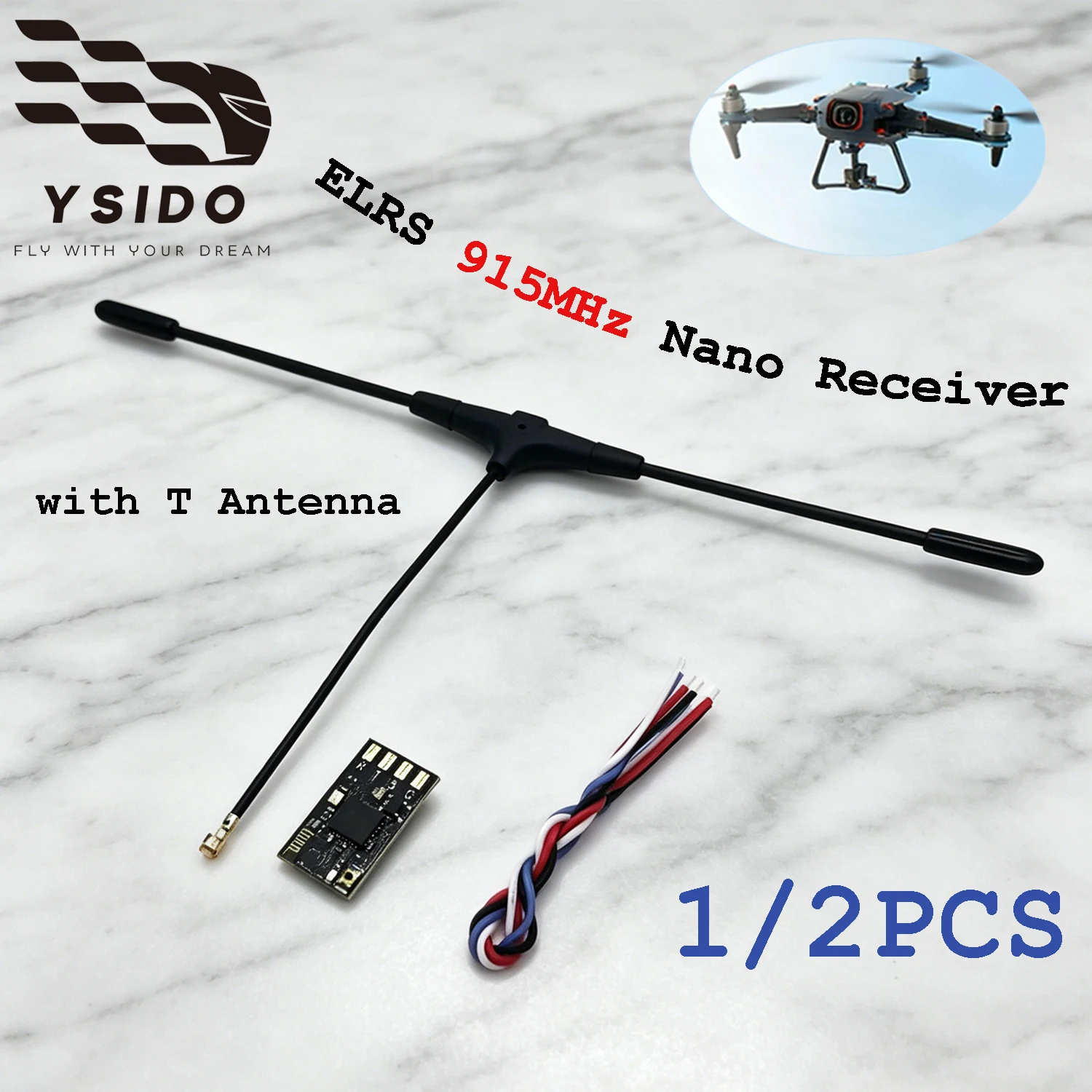 YSIDO ELRS MINI 915MHz ExpressLRS Long Range Receiver with T Antenna for Mark4 APEX 7in Frame RC FPV Drone Quadcopter Airplane