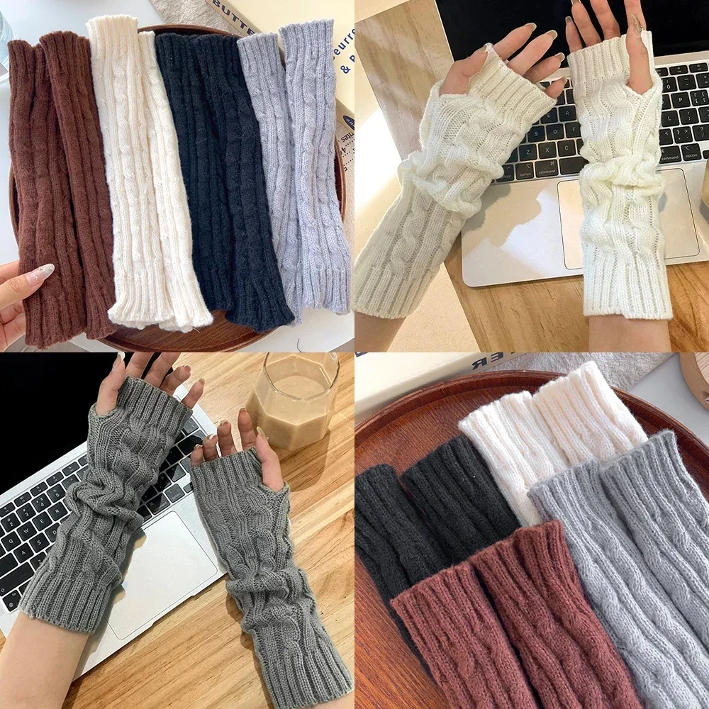 Long Fingerless Gloves Women Mitten Winter Arm Warmer Knitted Arm Sleeve Fashion Casual Soft Girls Clothes Punk Gothic Gloves