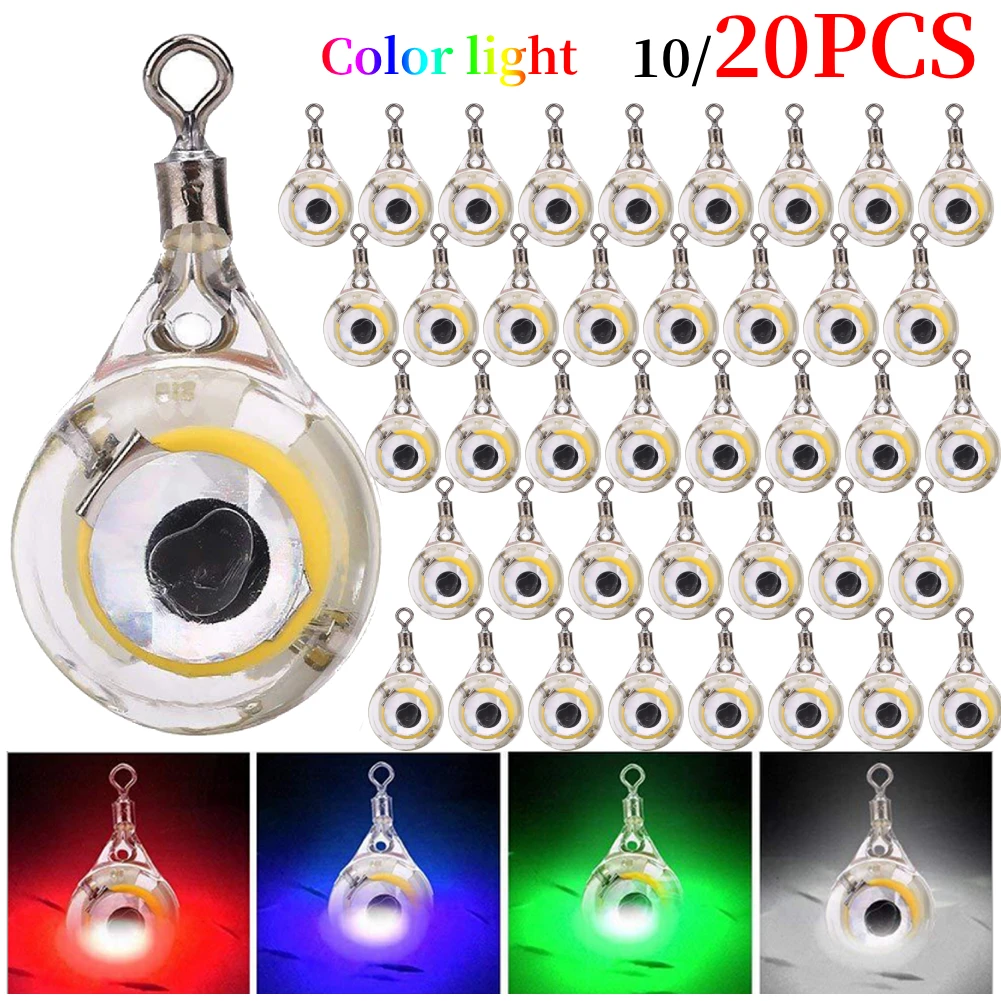 10-20PCS LED Attracting Fish Light Eye Shape Fishing Lure Light Underwater Eye Shape Fishing Squid Fishing Bait Luminous Lures