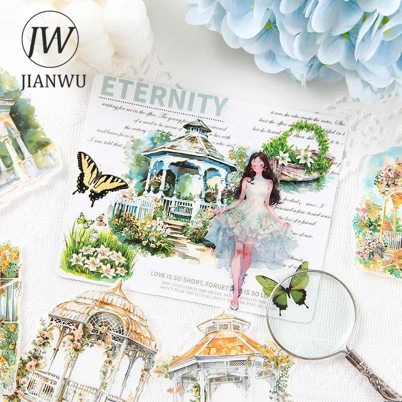 JIANWU Inspiration Pavilion Series Vintage Flower Building Material Collage Washi Sticker Creative DIY Journal Stationery