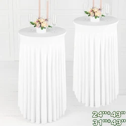 Round Cocktail Table Skirts Highboy White Table Cloth Stretch Wedding Fitted Table Covers Banquet Party Decor Dining Tablecloths