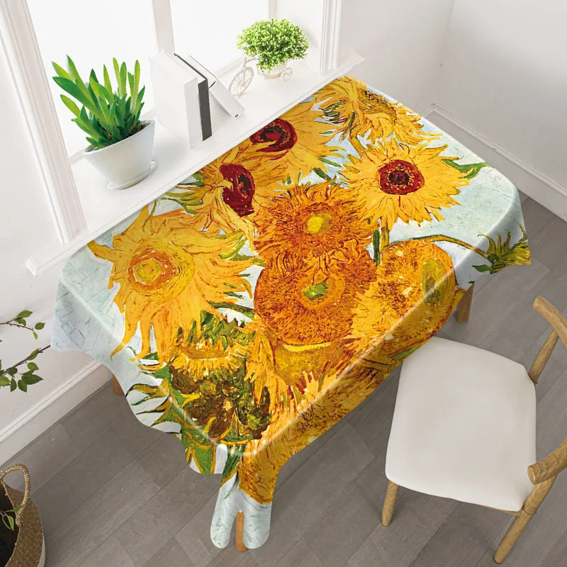 Pastoral Flower Oil Painting Style Printed Tablecloth Home Waterproof Oil Resistant Tea Table Coffee Table Mat Dustproof Cloth