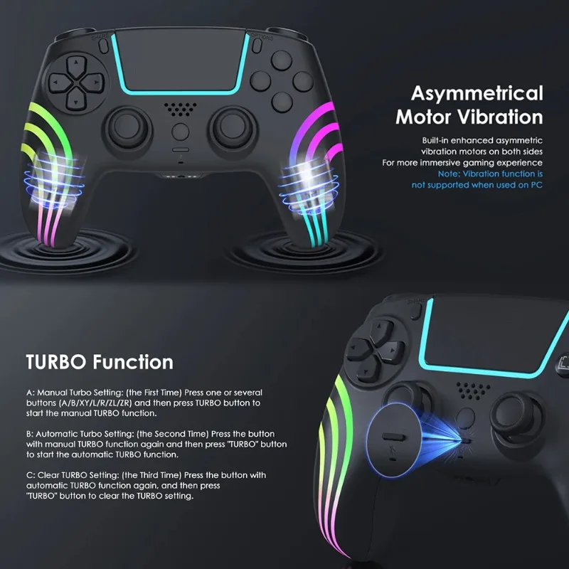 وحدة تحكم ألعاب لاسلكية لجهاز PS 5/PS 5 Slim/PS 5 Pro/PC BT 4.0 مع مقبس 3.5 ملم وزر برمجة لوحة اللمس