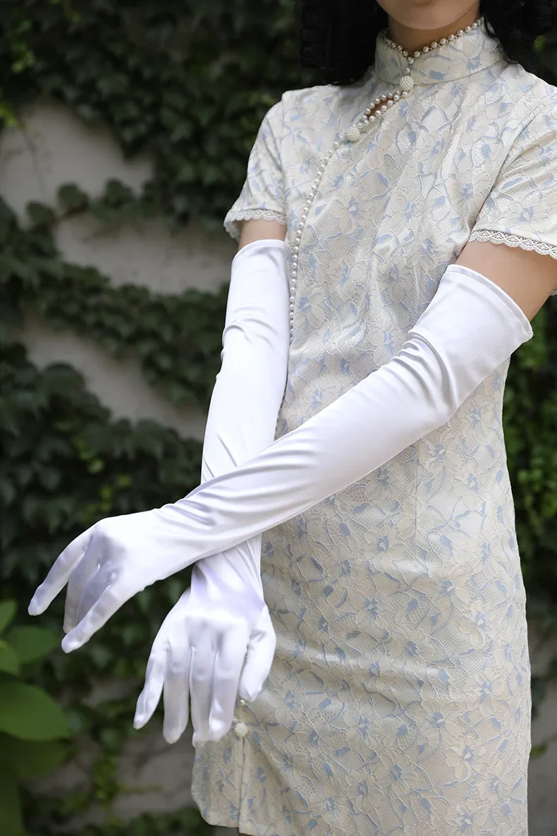 Gants en satin blanc pour filles, gants complets pour fête d'opéra, patients officiels, banque de mariage