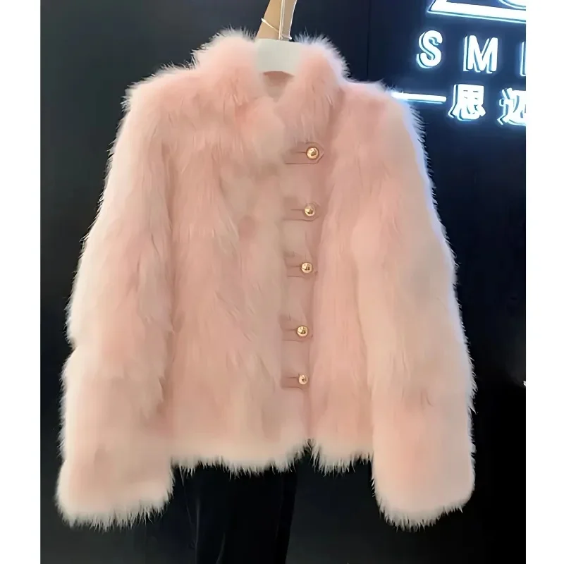 Chaqueta de temperamento para mujer, abrigo cálido de piel de visón, imitación peluda, rosa, rico, alto sentido, nuevo, Otoño e Invierno