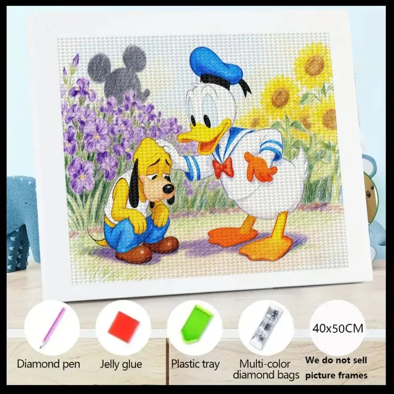 

1PC Disney Donald Duck & Pluto Comforting Friendship 5D Full Drill Diamond Painting Kit, Cute Cartoon Animal Rhinestone Art Craf