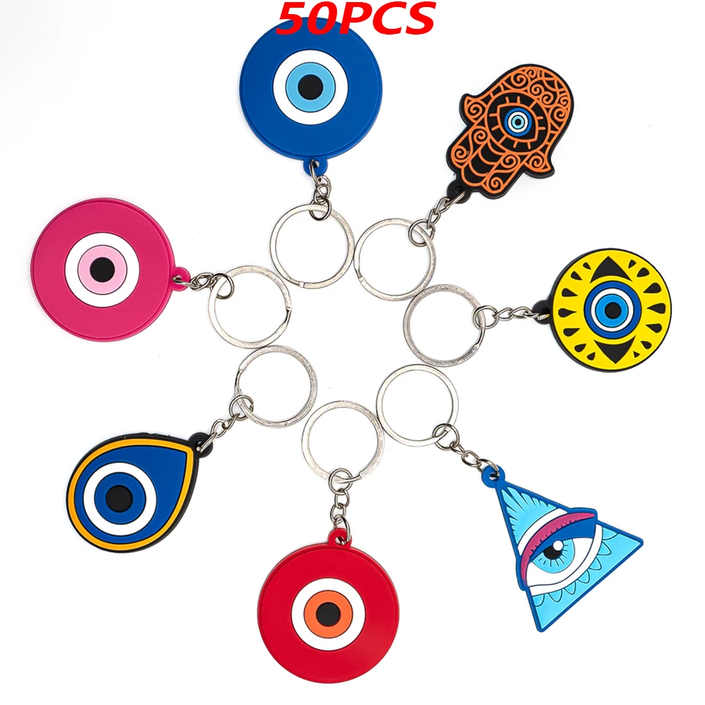 50 個キーチェーン邪眼すべて見る目キーアクセサリーキーリング女性男性車のペンダント友人ホリデーギフトキーホルダーバッグ