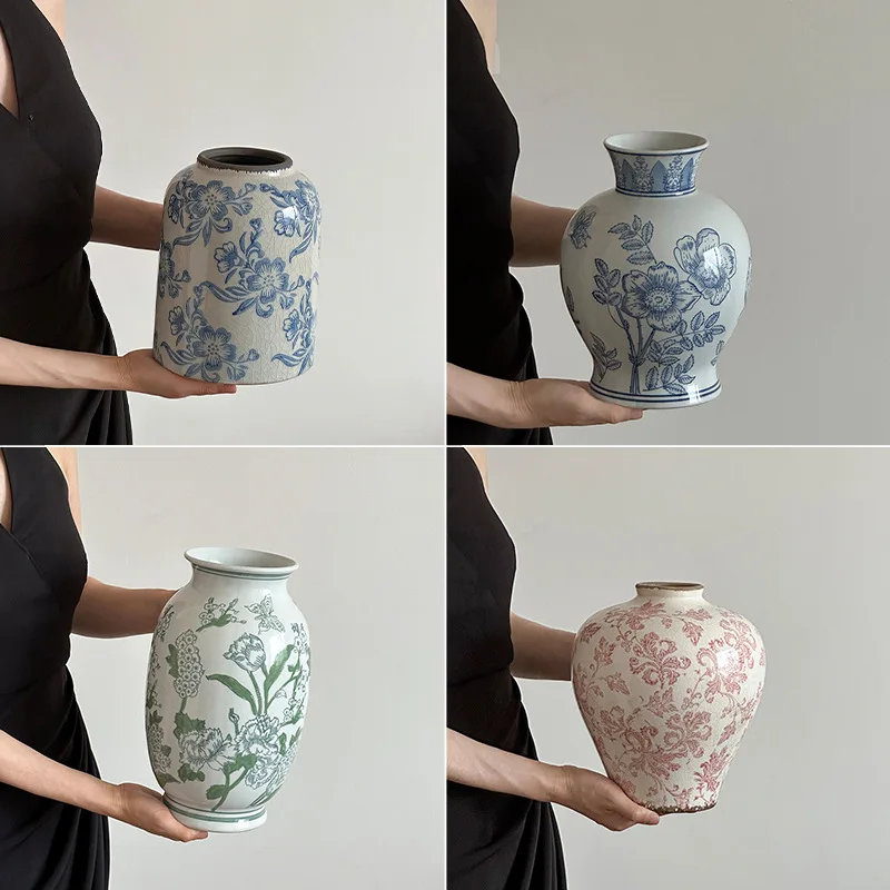 

YFY blue and white porcelain vintage ceramic vase ornaments living room flower clay pots light luxury decorations new vases