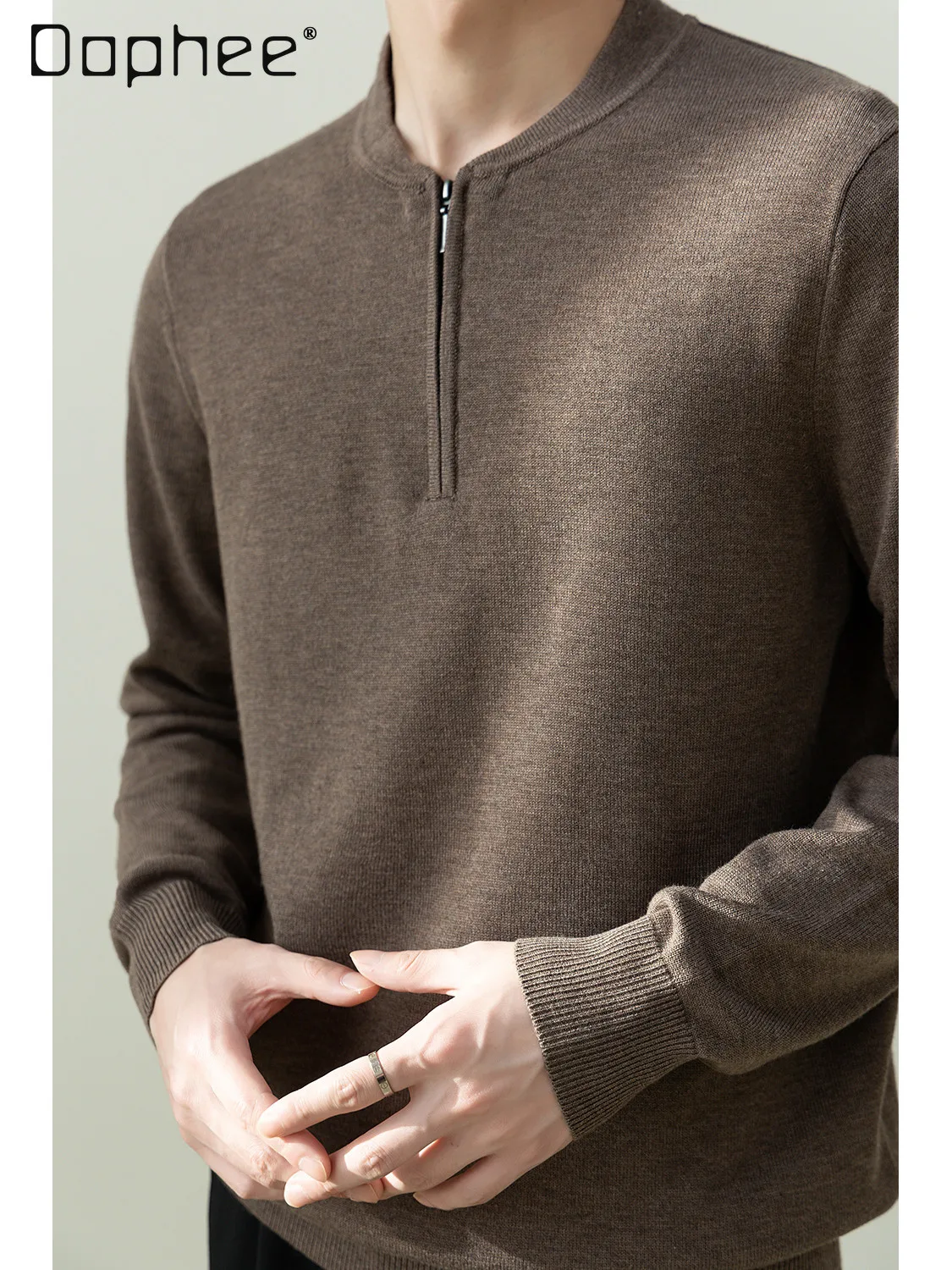 

Autumn Winter Commuting Style Men's Black Off-White Half-Zip Turn-Down Collar Sweater Business Casual Navy Blue Coffee Sweater