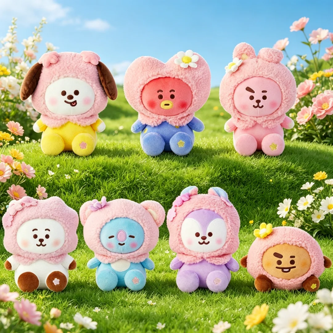 

KPOP BT21 Cherry Blossom Series Doll Keychain Cute Cartoon Toy Pendant Backpack Phone Bag Charm Decor Fans Collectible Gift