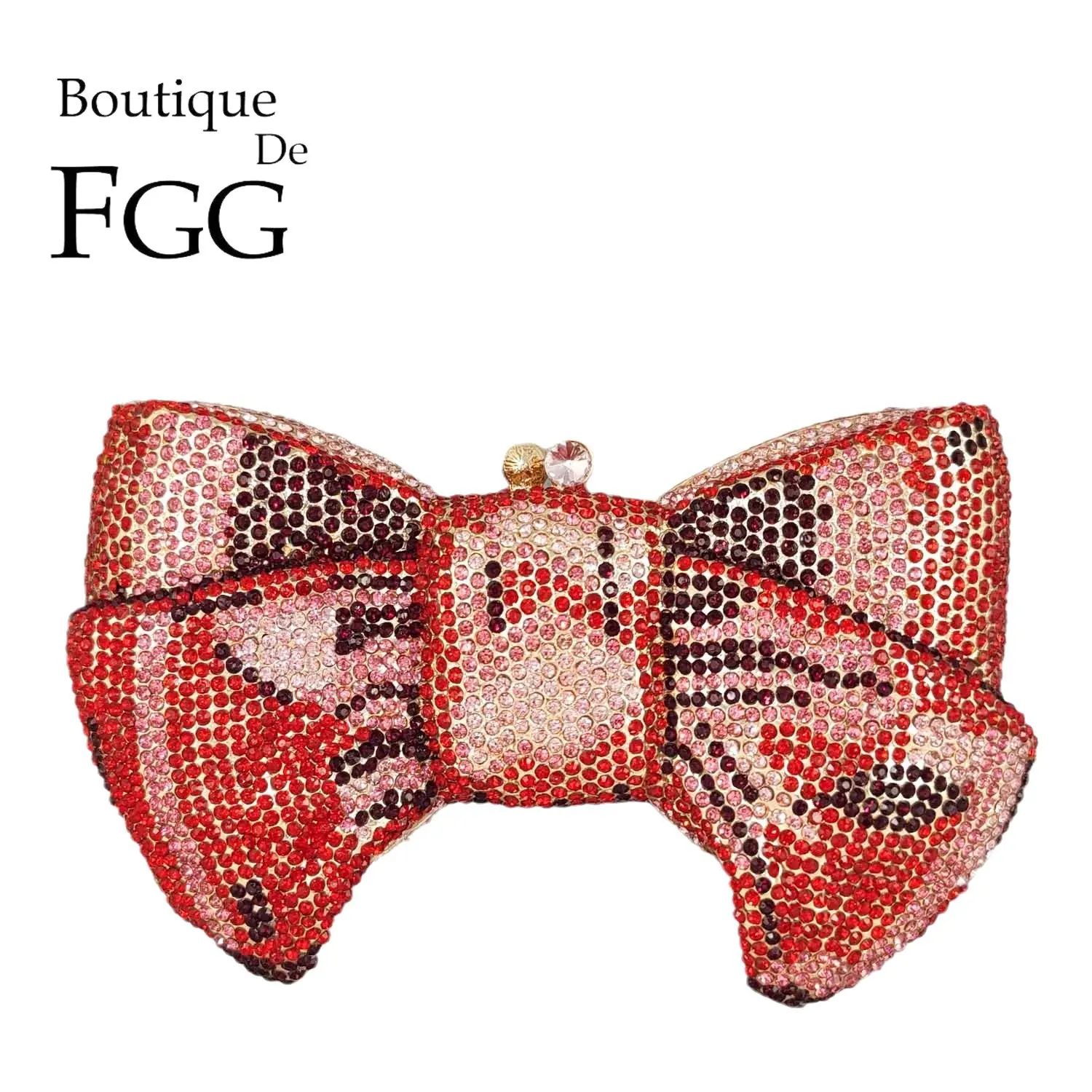 Boutique De FGG Women Red Bow Clutch Evening Bags Party Dinner Cocktail Rhinestone Minaudiere Handbags and Purses