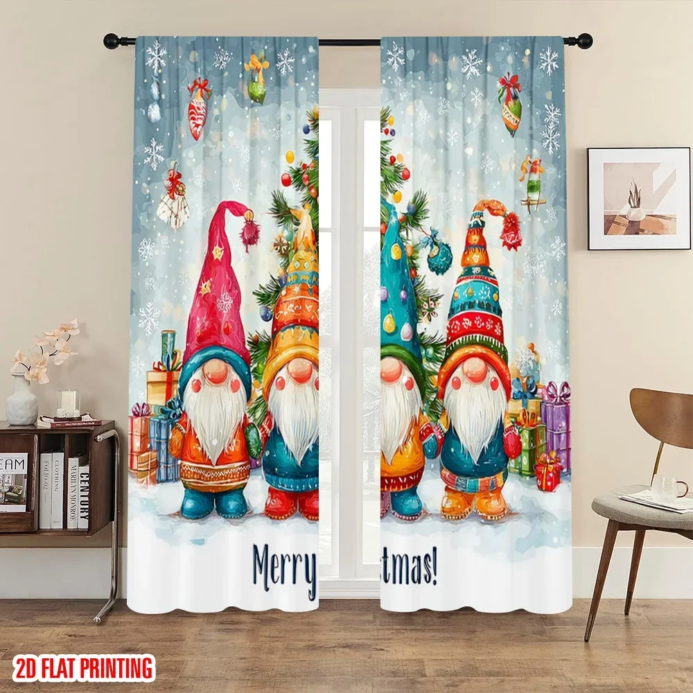 

2pc,2D plane printing Curtains Digital Printed Merry Christmas Christmas midget1 Versatile 100% Polyester (without rod) Art