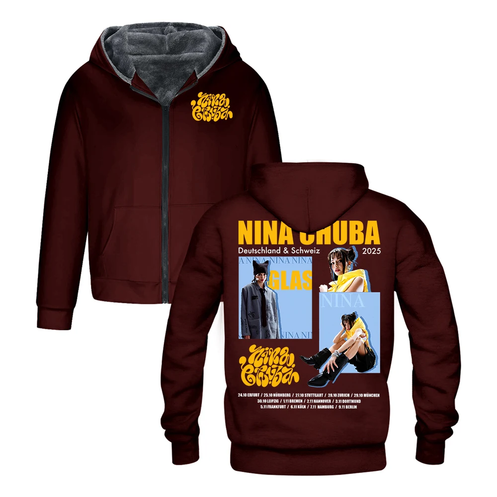 GF نينا تشوبا خمر الرسم 2025 الساحة جولة قلنسوة بسحاب كم طويل الشارع الشهير الرجال النساء سترة سترات معطف الشتاء #5