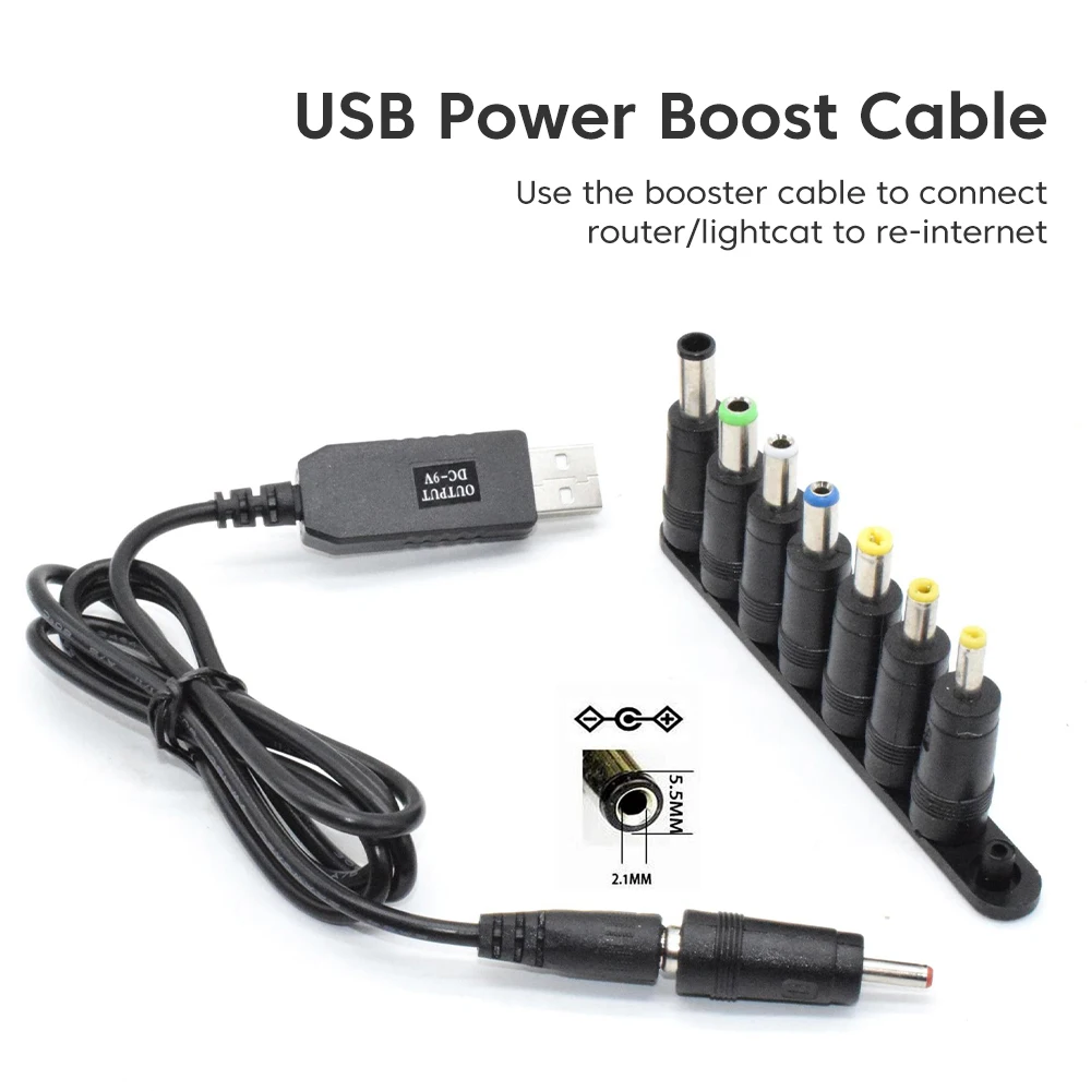 Kabel zasilający USB 5,5 * 2,1 mm DC 5V do 9V 12V Boost Kabel WiFi do Powerbank Konwerter Przewód podwyższający do routera Wi-Fi Modem Wentylator