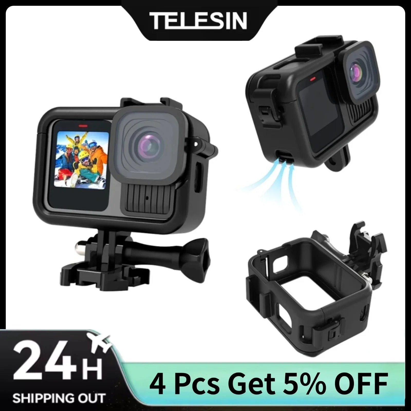 

TELESIN Frame Housing Case Mount Battery Side Cover for Gopro Hero 13 12 11 10 9 Plastic Protective Cage Frame Gopro Accessories