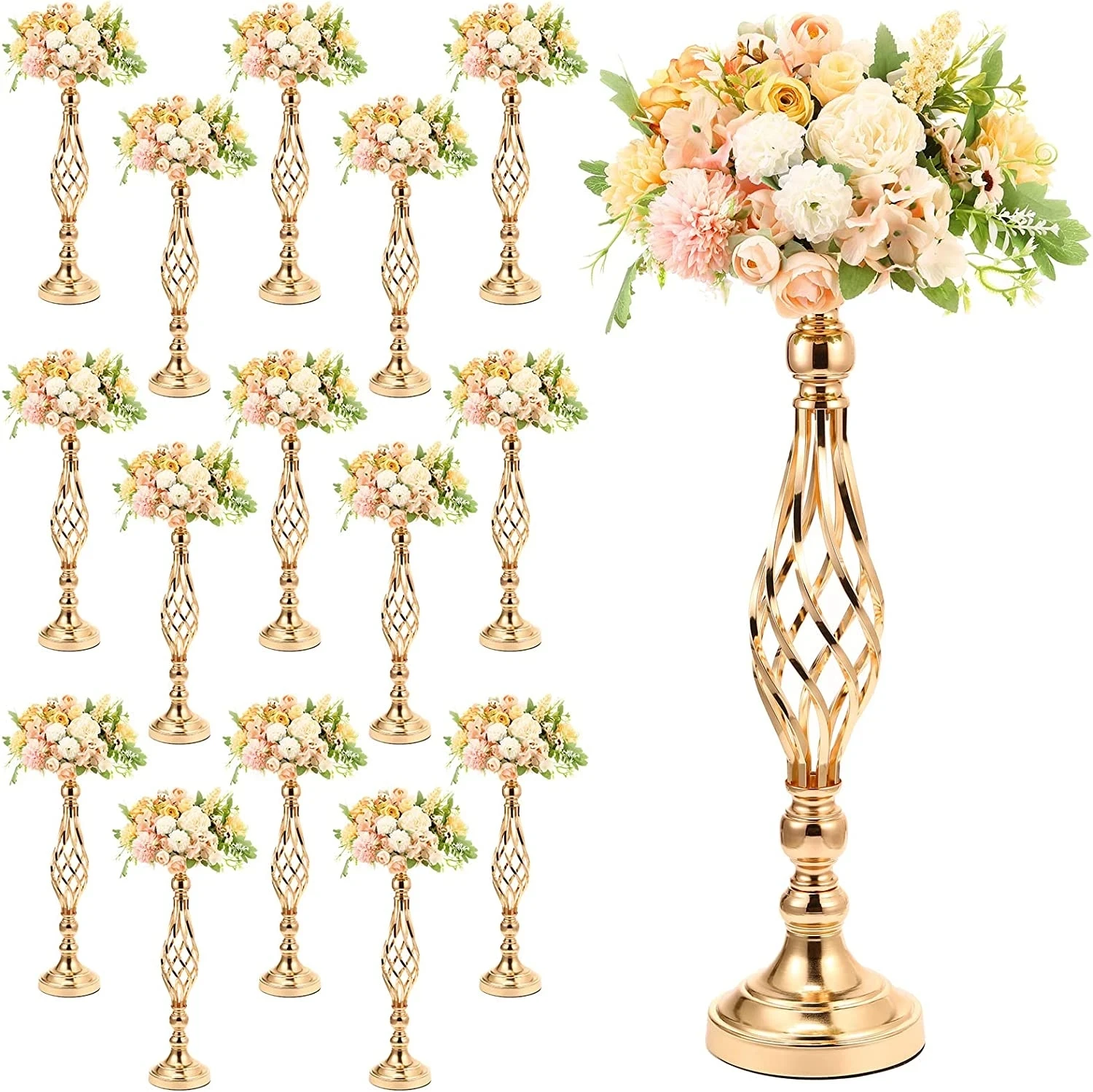 Soporte de Metal para arreglos florales, 10 piezas, centro de mesa de boda, florero elegante de 20 pulgadas de alto, candelabro dorado