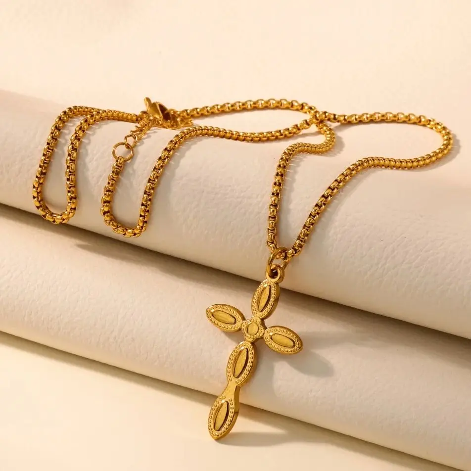 

Gothic Cross Necklaces For Women Men 18K Gold Plated Stainless Steel Cross Pendant Necklace Vintage Religion Aesthetic Jewelry