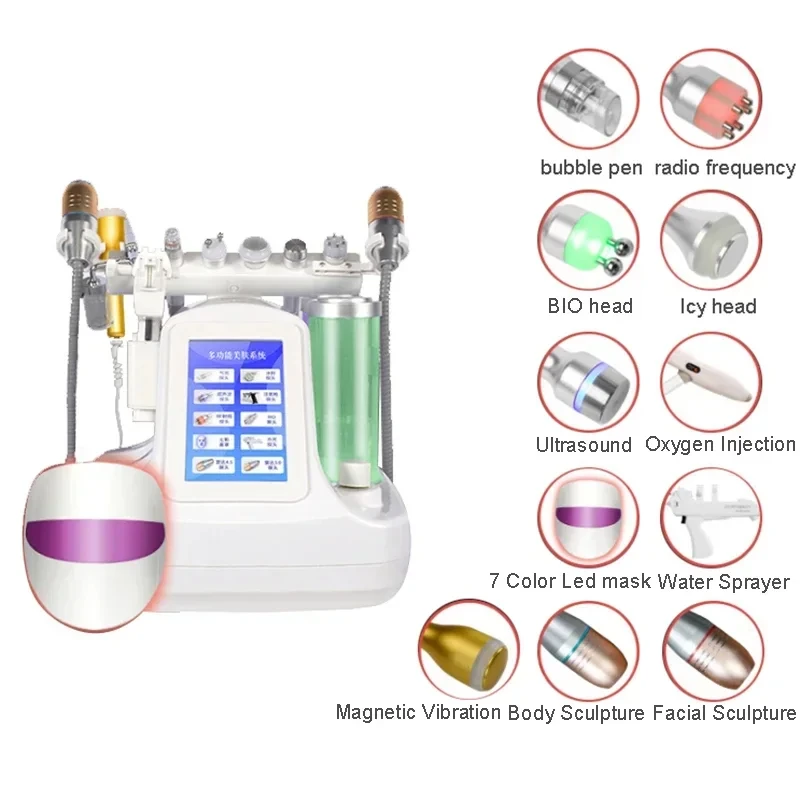 

11 in1 Hydra Machine Water Hydrogen Oxygen Beauty Machine With LED Mask Injection Gun Vacuum Suction Blackhead Remover Hifu