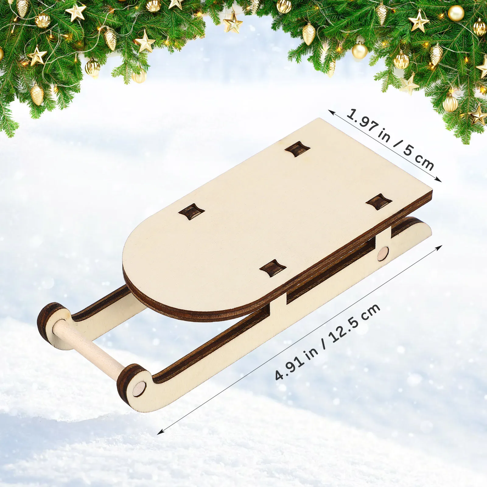 6Pcs Wooden Mini Sleigh Decorations Multi-Element Christmas Ornaments Tabletop Display for Homes Mini Sleigh Tabletop Ornament