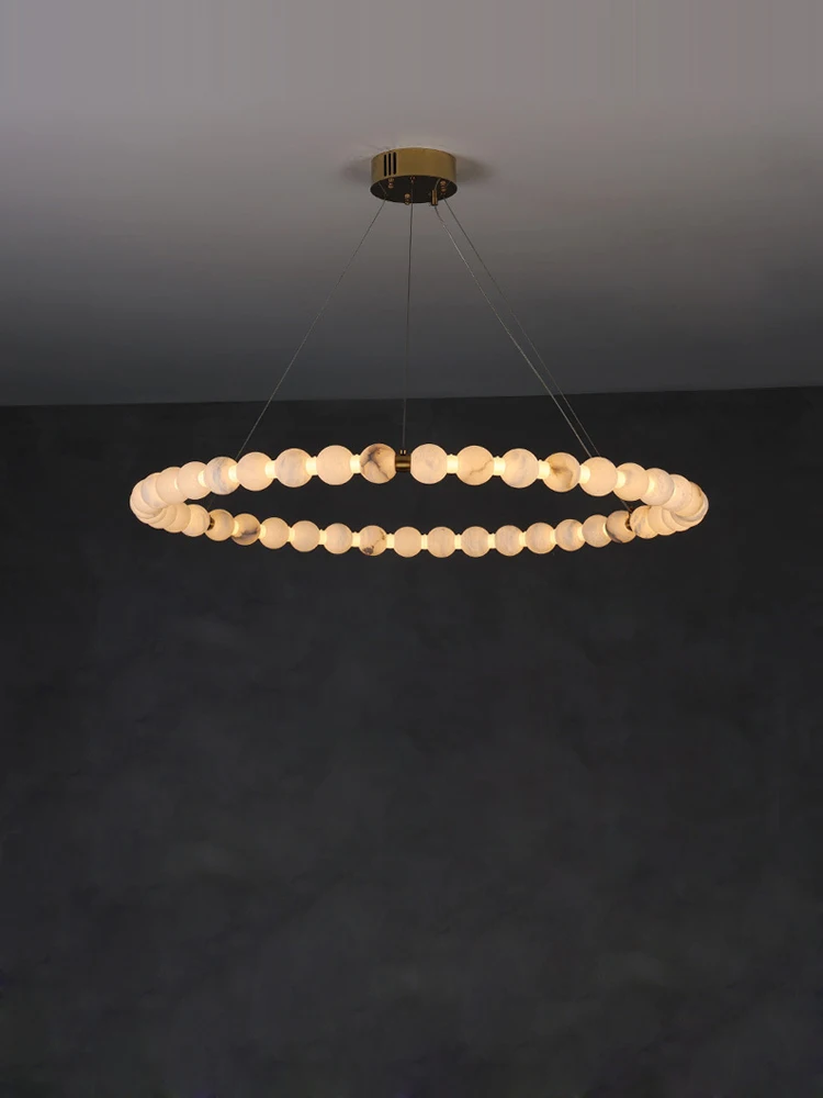 

2025 Trendy Marble Ring Gold Chrome LED Chandelier Alabaster Hanging Lamps Suspension Luminaire Lampen For Foyer Dinning Room