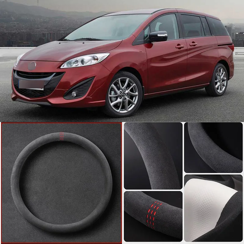 

Alcantara Anti-Slip Black Suede Leather Car Universal Steering Wheel Cover For Mazda 5 Car Accessories