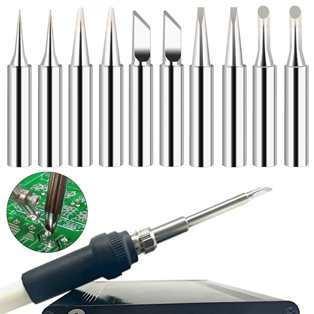 10Pcs 900M Series Soldering Iron Tip Lead-Free Copper Replacement Head 60W For 936 853D 8786D Rework Station Welding Equipment