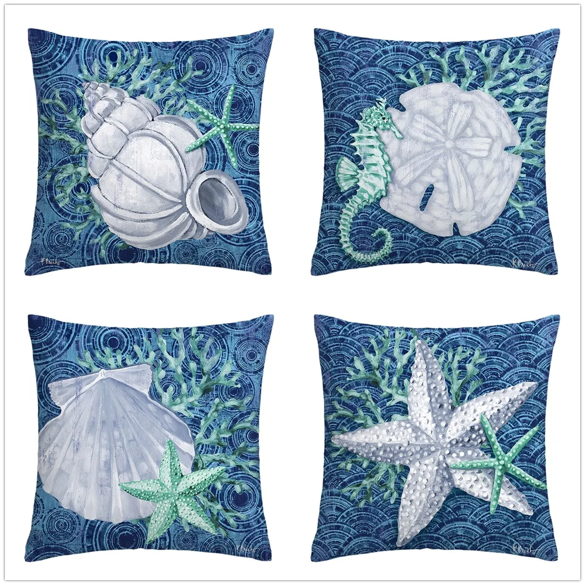 Blue background white conch scallop Plush pillowcase, sofa cushion cover for home improvement, home decoration pillowcase 60x60