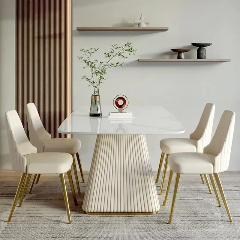 Rock slab bright household small apartment horse belly shape high-end restaurant rectangular dining table and chairs