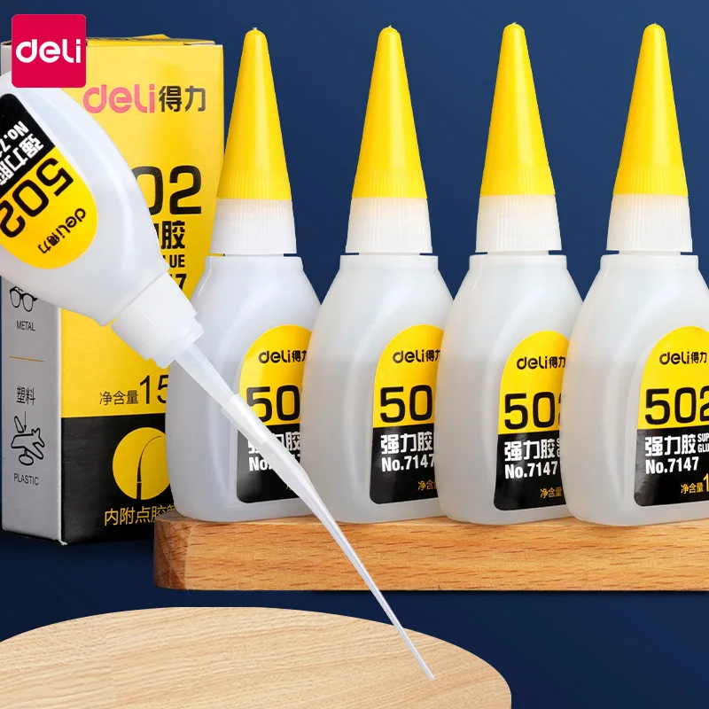 10pcs Deli 15g Liquid Super 502 Glue Fast Dry Strong Bond Rubber Metal Glass Wood Plastic Home Office Supply Repair Adhesive