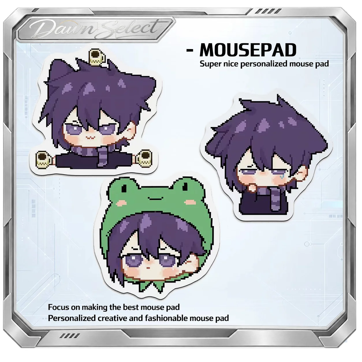 BITCED Pixel Style Purple-Haired Boy Shaped Mouse Pad Cute Cartoon Frog Hat Boy Small Desk Mat Ergonomic Wrist Rest Gift