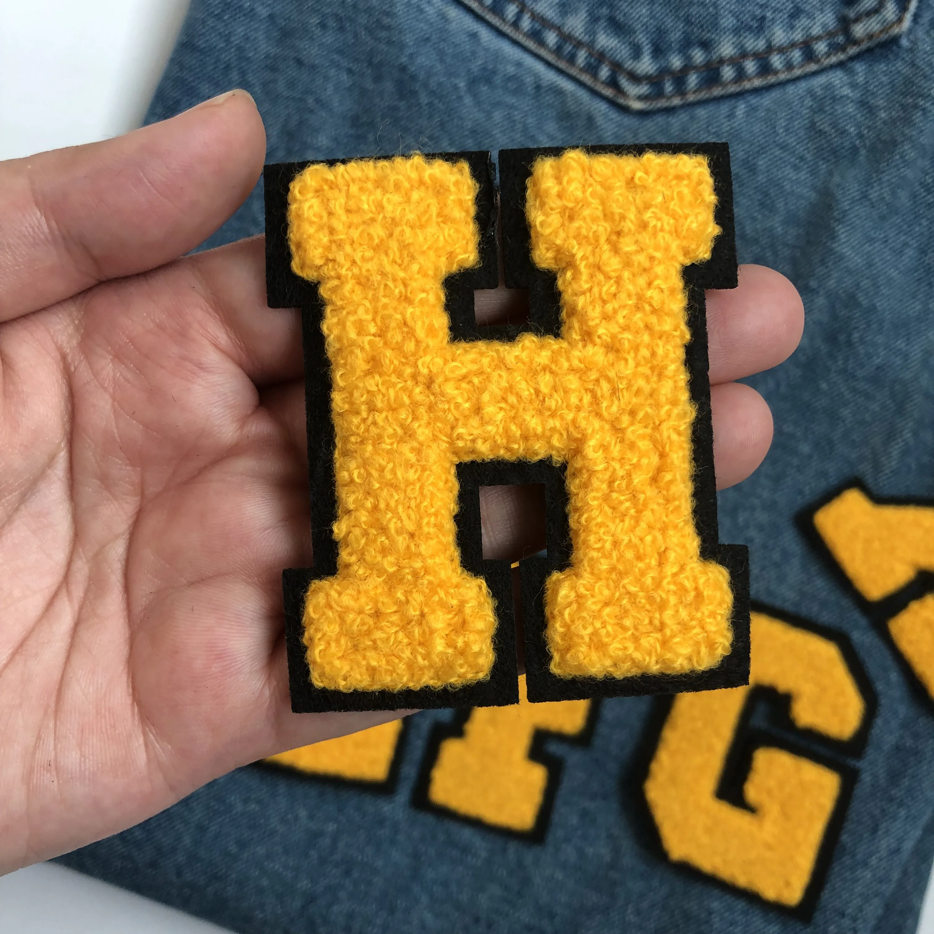 Yellow Letters Chenille Embroidered Iron On Patch Applique Diy Name Badge Alphabet Patches For Kid Clothing Bag Accessories