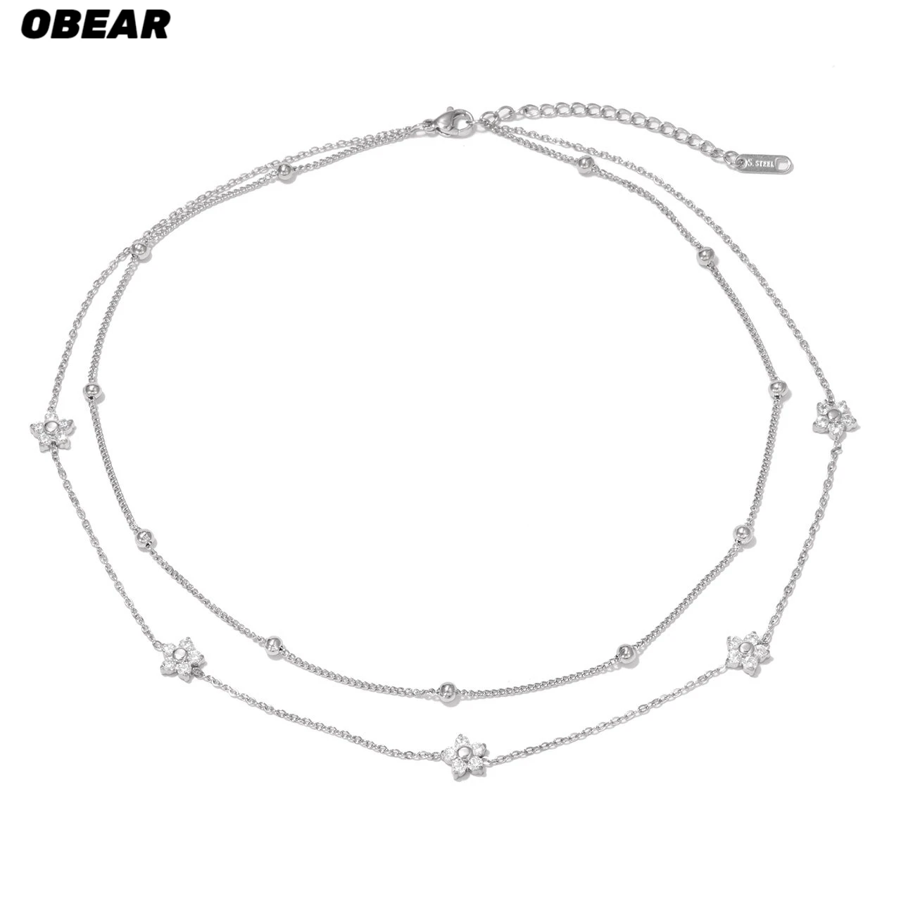Ожерелье-чокер OBEAR из нержавеющей стали с двойным слоем, цепочка с цветами и кубическим цирконием для женщин, повседневные и праздничные украшения
