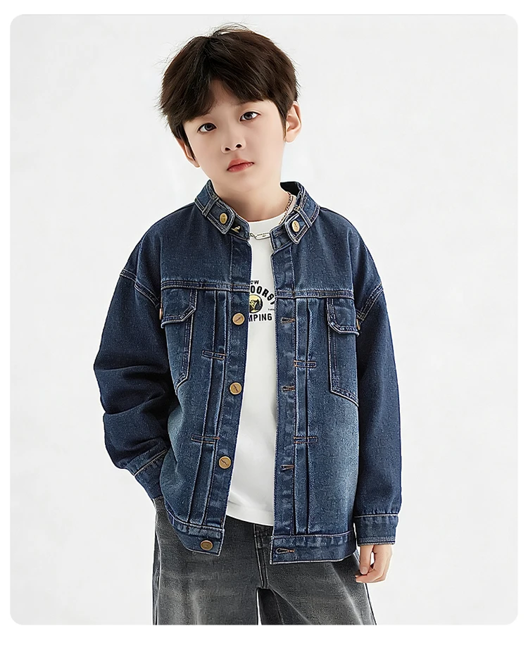 Neue Herbst-Kinderkleidung: Coole Jeansjacke für Teenager-Jungen, Vintage Blaue Jeansjacke mit Fronttasche, Lässiges Kinder-Outfit 5-14 Jahre – Detail 7