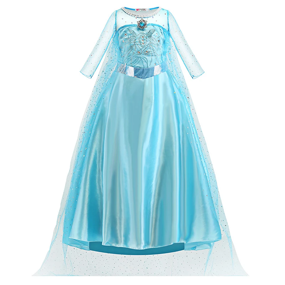 Elsa Prinzessinnenkleid für Mädchen mit glitzerndem Tüllumhang, transparenten langen Ärmeln und Strasssteinen, Kinderkostüm für Halloween, Geburtstagsfeier, 3-10 Jahre – Detail 2