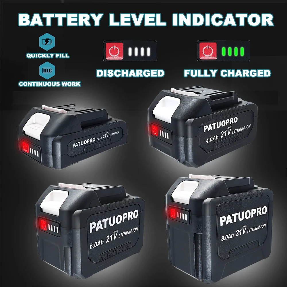 PATUOPRO 18-21V 2.0 4.0 6.0 8.0Ah Rechargeable Lithium Battery For Makita 18V Electric Wrench Saw Drill Grinder Power Tools
