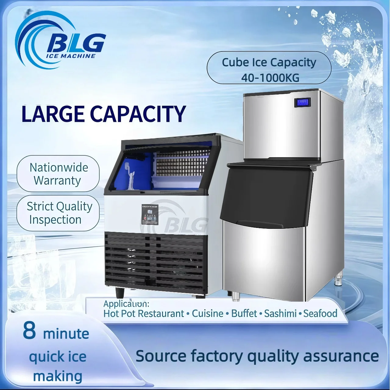 BLG Commercial 100-500kg/Day Cube Maker Hielo Stainless Steel Commercial Automatic Making Machine