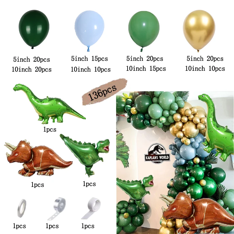 136Pcs Dinosaur Balloons Arch Garland Kit Jungle Safari Birthday Party Decoration Kid Dinosaur Themed Party Baby Shower Supplies